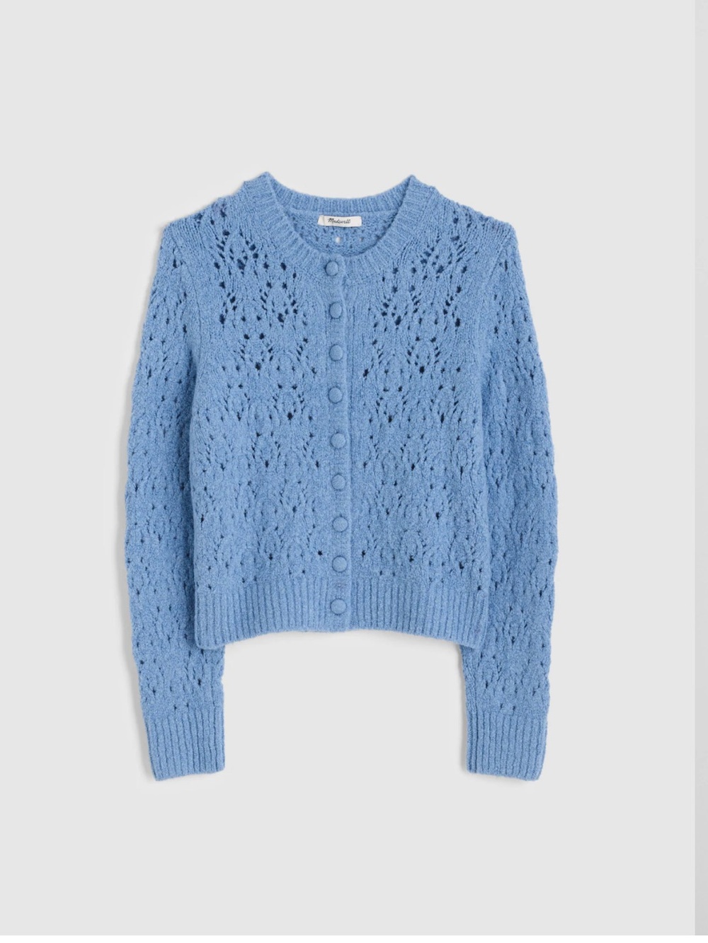 NEW Madewell Pointelle-Stitch Cardigan Hydrangea Blue Cotton Blend Size S NY433